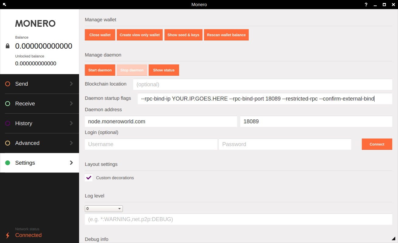 Example of a providing remote node services with Monero GUI